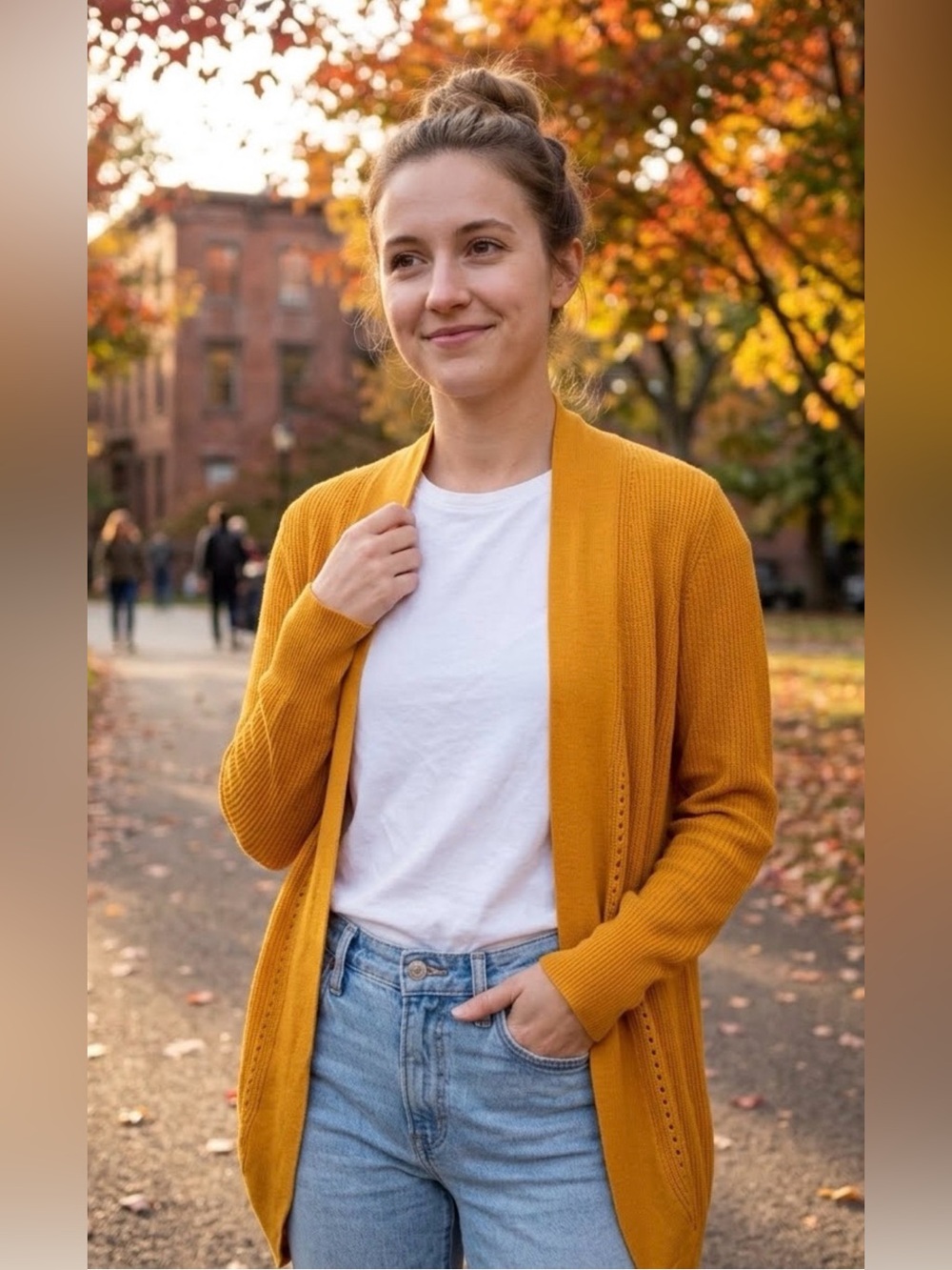 A New Day, Open-Front Knit Sweater Cardigan, Mustard Yellow, Womens XS